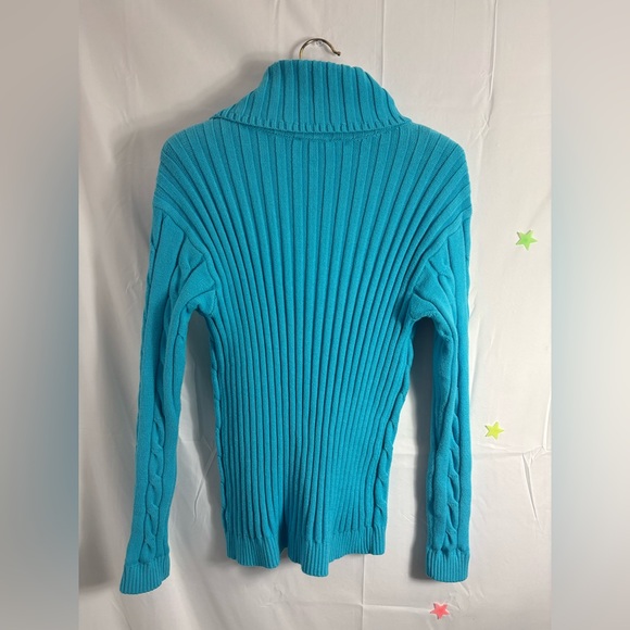 Y2K Wool Blend Cable Knit Turquoise Turtleneck with Silver Zipper Size M - Picture 2 of 16